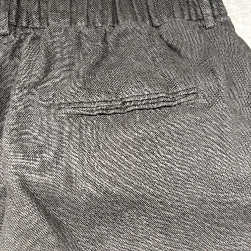 Zara Womens XL Charcoal Grey Linen Blend Elastic Waist Straight Leg Crop Pants